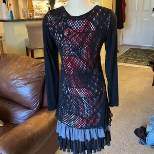 DZHAVAEL COUTURE long sleeve fishnet, tiered bottom, dress size medium